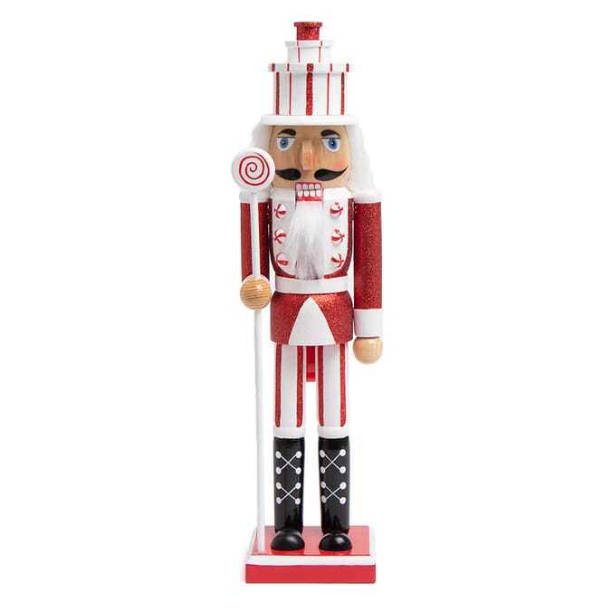 Festive Feeling: 15" Wooden Traditional Nutcracker - Red & White