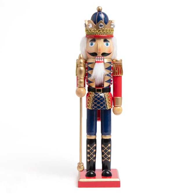 Festive Feeling 15" Wooden Traditional Nutcracker Blue, Christmas