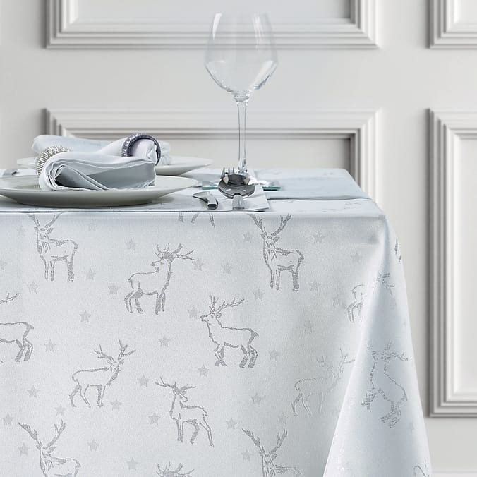 Home Collections Stag Table Cloth Silver, dinner fest, festive