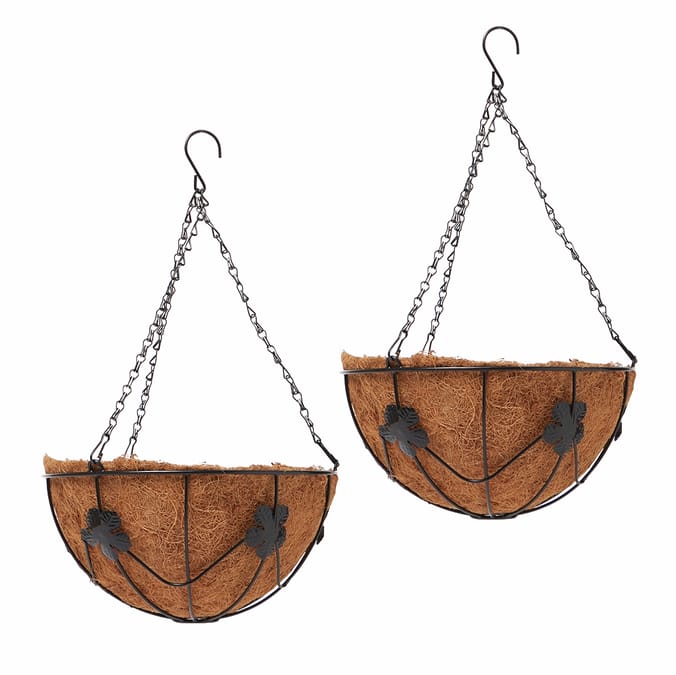 Jardin 2 Hanging Baskets 12" Leaf, garden, gardens, chain, metal