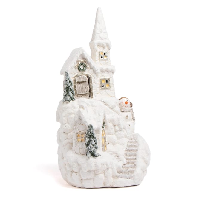 Festive Feeling Snowy House Scene LED Ornament Home Bargains