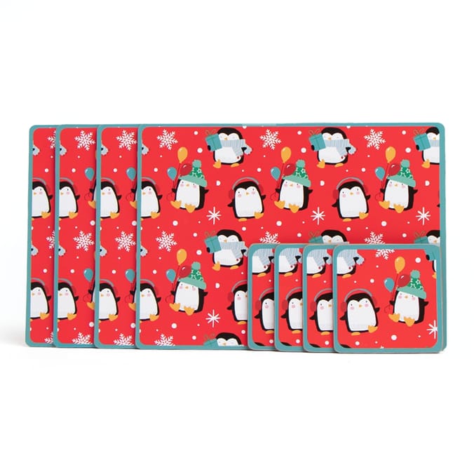 Home Collections Set of 4 Placemats & Coasters Red Penguins, table