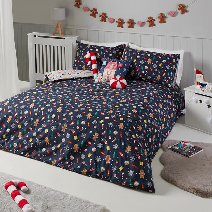 Christmas Buddies Single Duvet Cover Gingerbread Navy, bedding