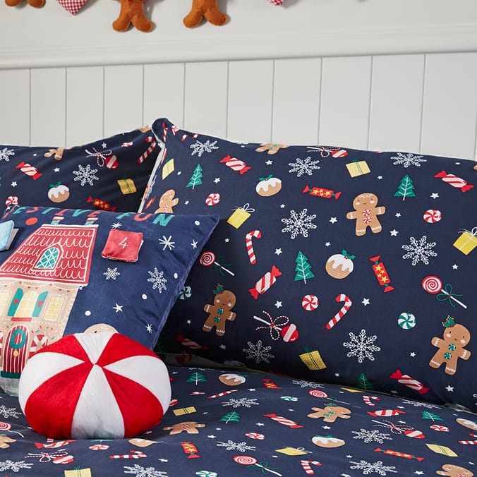 Christmas Buddies Single Duvet Cover Gingerbread Navy, bedding