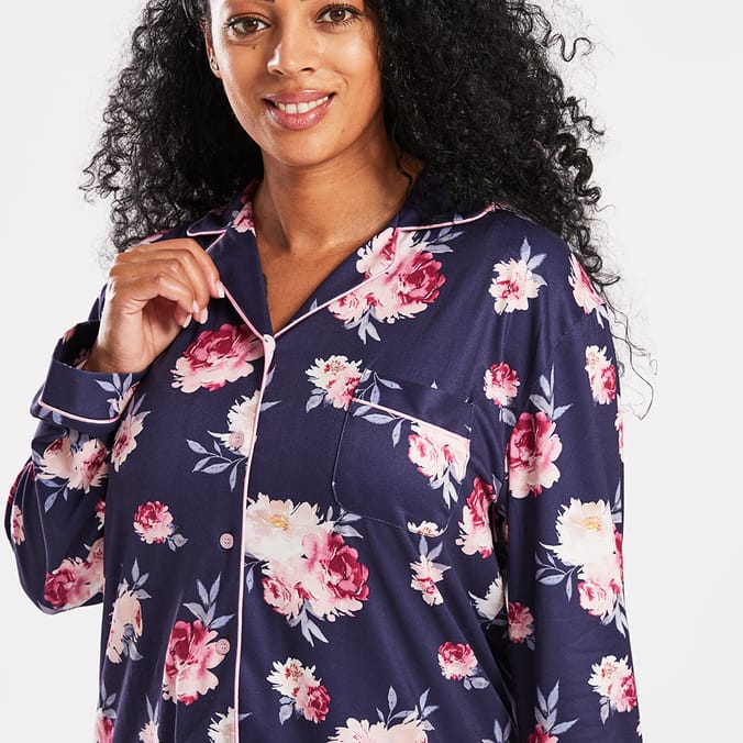 Midnight Bloom Ladies Pyjamas Floral Velour, Sleep in Ladies Pyjamas