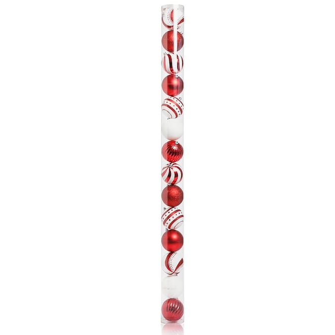 Festive Feeling Bauble Tube 14 Pack Red/White Home Bargains