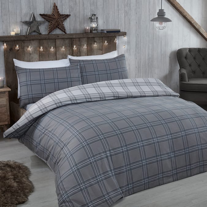 Home Collections King Size Duvet Set Grey Check, duvet, set, stag, print, printed, king, king