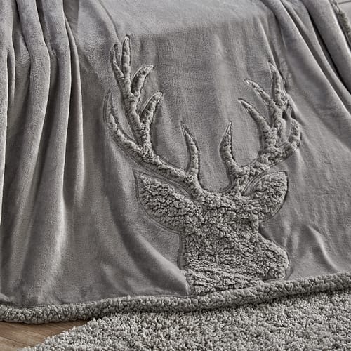 Home Collections Stag Head Sherpa Throw Grey Throw Stag Grey   85955