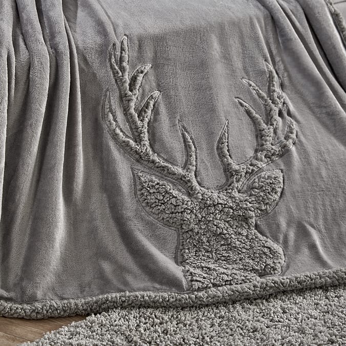 Home Collections Stag Head Sherpa Throw Grey, throw, stag, grey