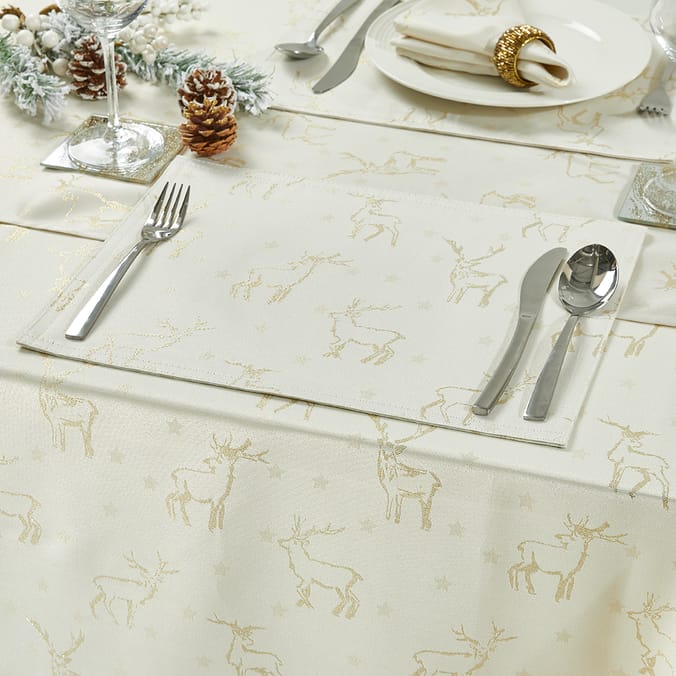 Home Collections Jacquard Placemat 4 Pack Gold Stag, placemat, decor