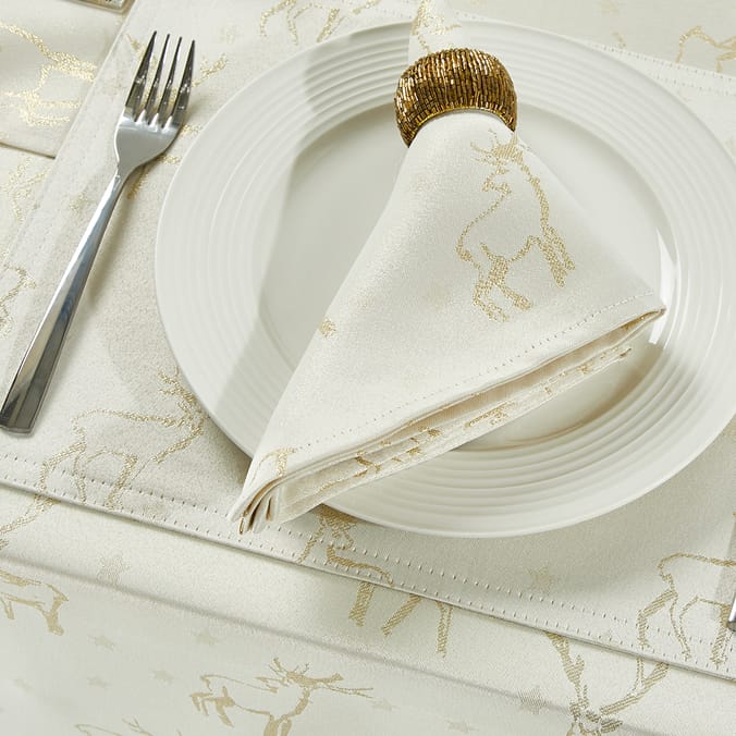 Home Collections Jacquard Placemat 4 Pack Gold Stag, placemat, decor