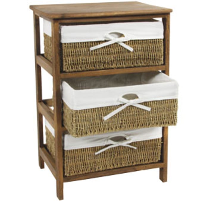 Seagrass Three Drawer Storage Unit Home Bargains