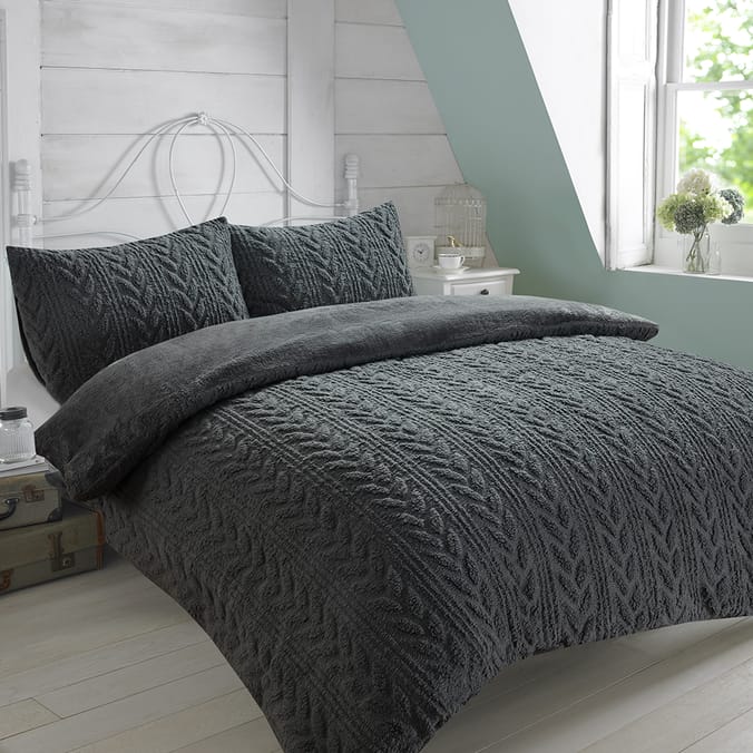 Home Collections Pinsonic Sherpa Duvet Charcoal, Set, 01661, duvet set, bedding, king, super
