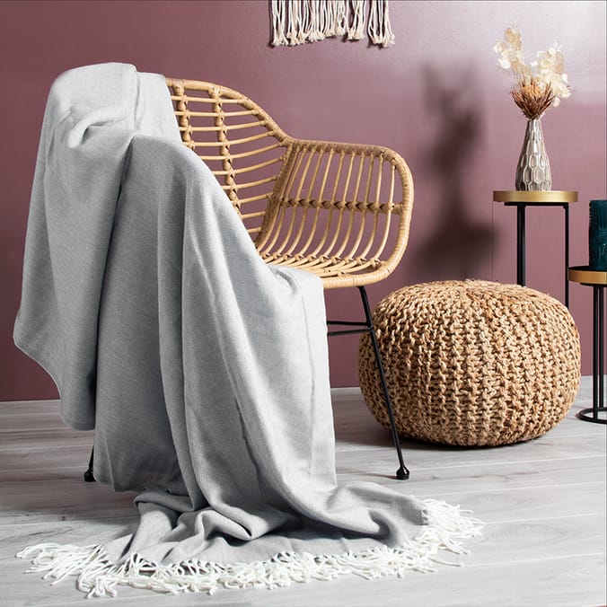 Ports of Call by Jeff Banks Knit Throw Grey Herringbone, knitted