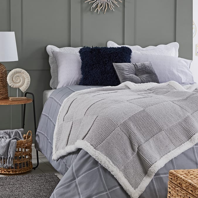 Home Collections Knit Throw Grey throw hamptons knit grey warm cosy blanket home bedroom living room 41216 41216a 23283 10412169 Home Bargains