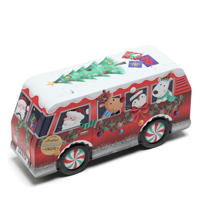 Christmas Camper Van Shortbread Biscuit Tin 300g, biscuit, Xmas, box, food, shortbread, kids