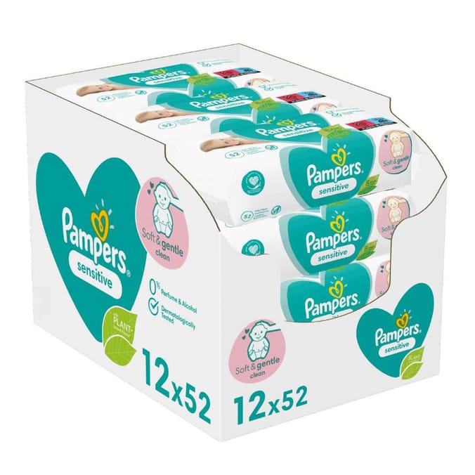Pampers Sensitive Baby Wipes (Case of 12 x 52) babywipes nappy nappies