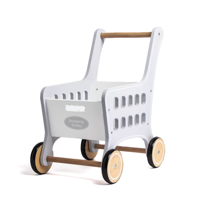 Childrens wooden shopping store trolley