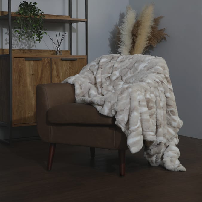 Home Collections Faux Rabbit Fur Throw Biege, 04071, 04071b