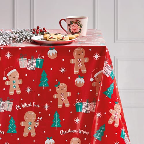 Sleigh Bells: Wipe Clean Tablecloth - Gingerbread Man, Table, Cloth ...