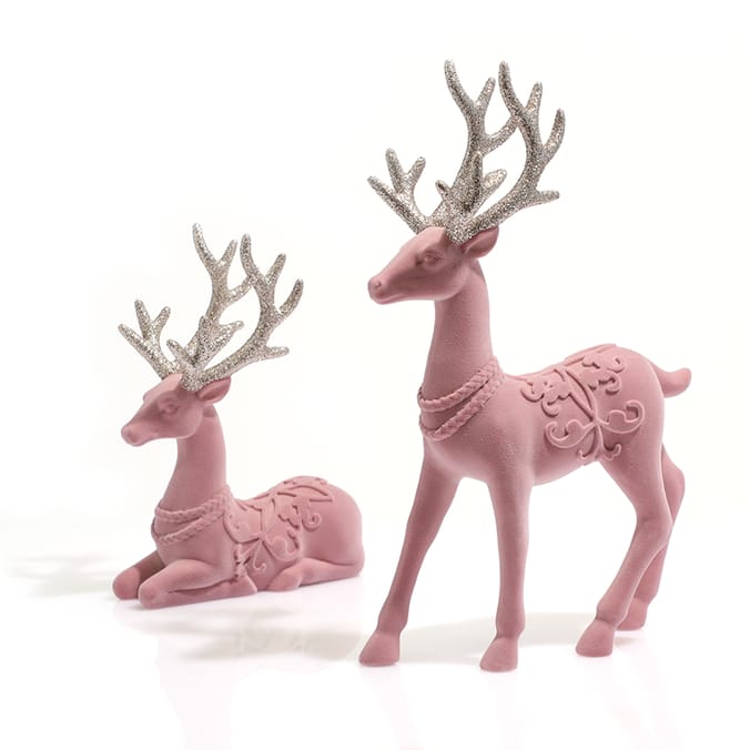 Festive Feeling Velvet Reindeer 2 Pack blush pink, glitter gold