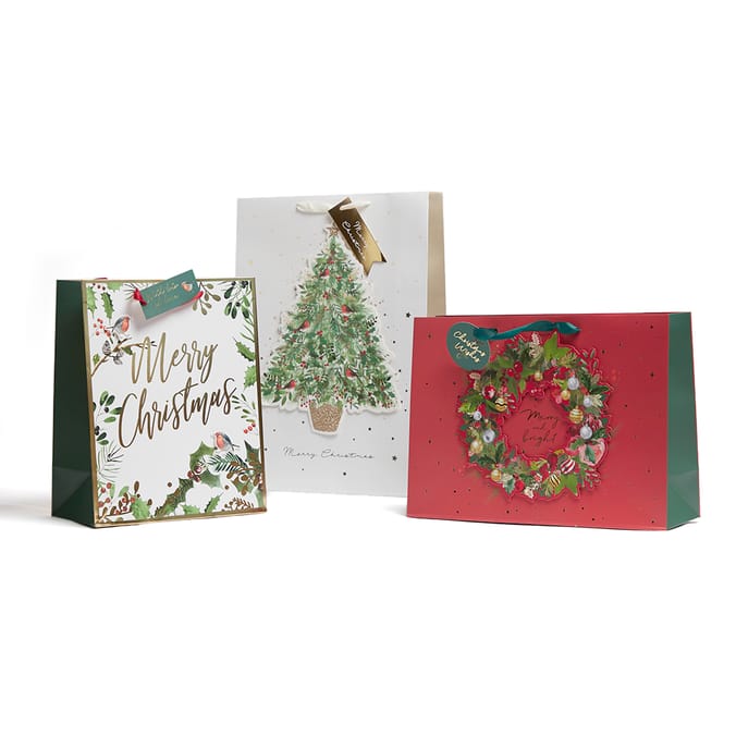 Festive Feeling Luxury Hand Finished Christmas Gift Bags 6 Pack