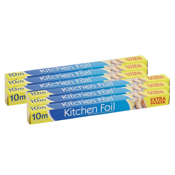 Extra Wide Kitchen Foil 10m (Case of 6), tin, wrap Home Bargains