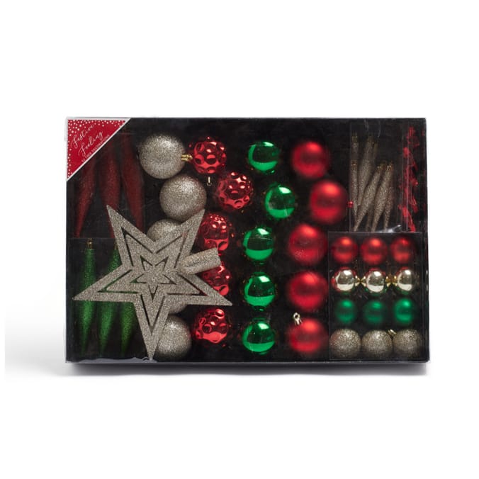 Festive Feeling 52 Assorted Tree Decorations & Topper Blue/Silver