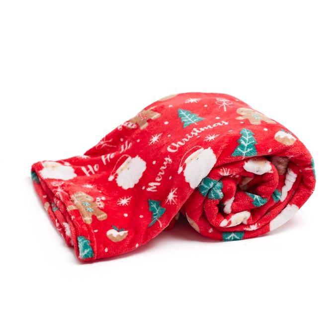 Sleigh Bells: Fleece Throw - Red, blanket, winter, christmas, soft, bed,  gingerbread man, Santa, candy cane, ho ho ho, throw, 12738, 12738d,  11127383, 13348