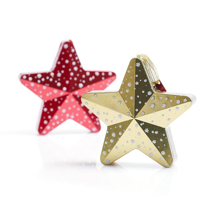 Hanging Star Tin: Milk Chocolate Stars With Hazelnut Filing 70g (Case of 3)