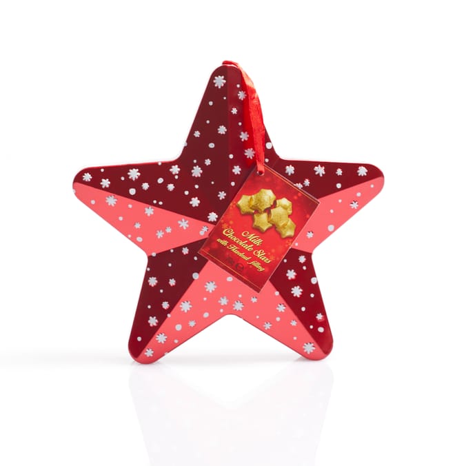 Hanging Star Tin: Milk Chocolate Stars With Hazelnut Filing 70g (Case of 3)