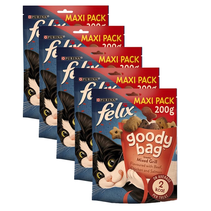 Felix Maxi Pack Goody Bag Cat Treats 200g Mix Grill (Case Of 5), cat, cats, treat, goody bag