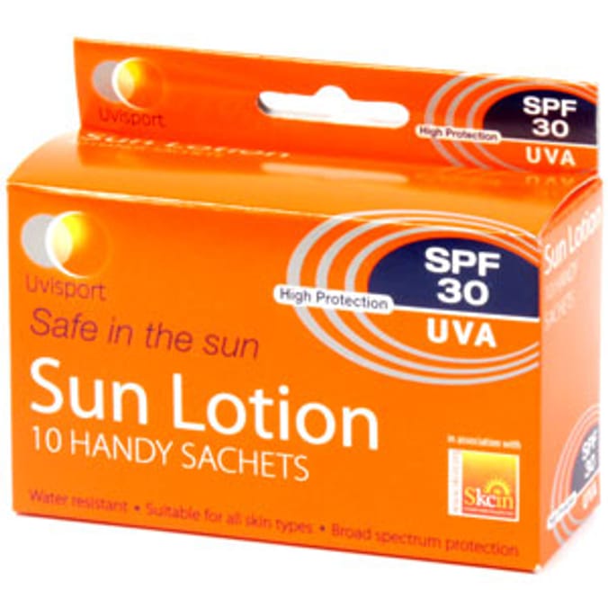 Uvisport Sun Lotion 10 Handy Sachets SPF30, wipes, sun cream, sun