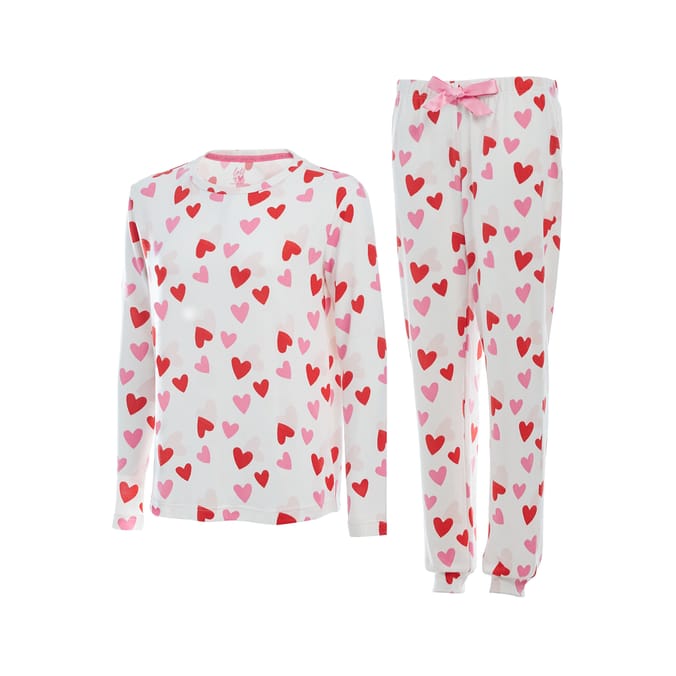 Ladies Heart Print Pyjama Set In Gift Bag, Wholesale Ladies Pyjamas, Wholesale Nightwear, A&K Hosiery
