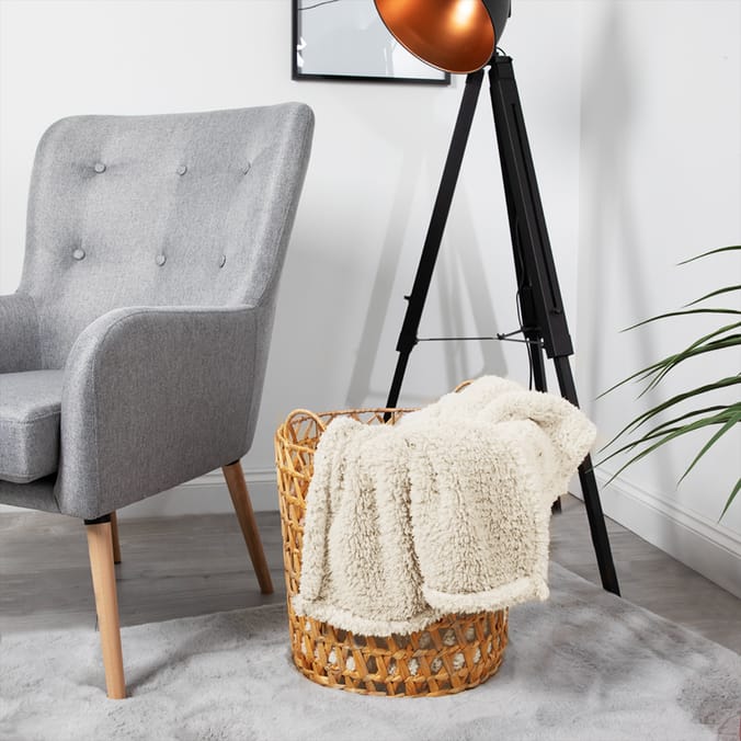 Snuggle Up Teddy Throw Cream Home Bargains