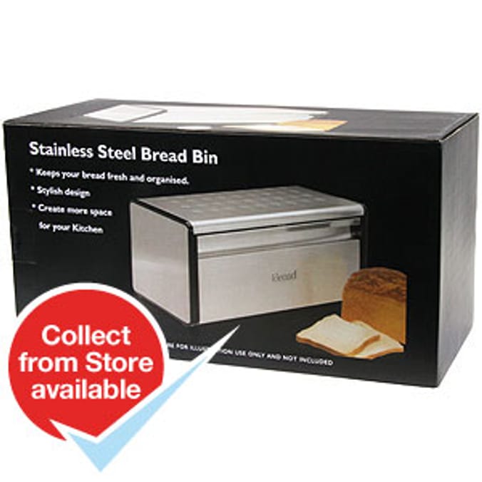 Stainless Steel Bread Bin, kitchen, breadbin Home Bargains