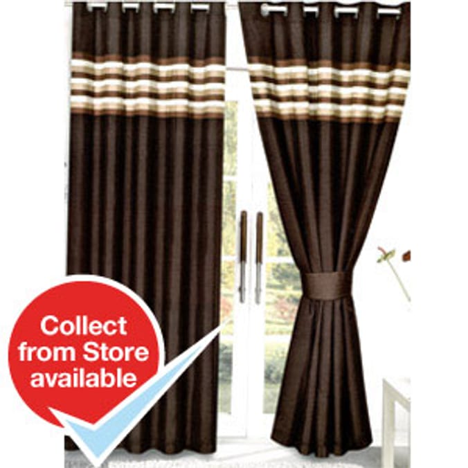 Exquisite Fully Lined Curtains Ribbon Bands Chocolate 167 x 183 cm