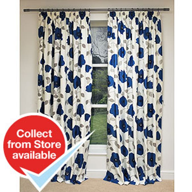 Blue Poppy Design Fully Lined Curtains Home Bargains