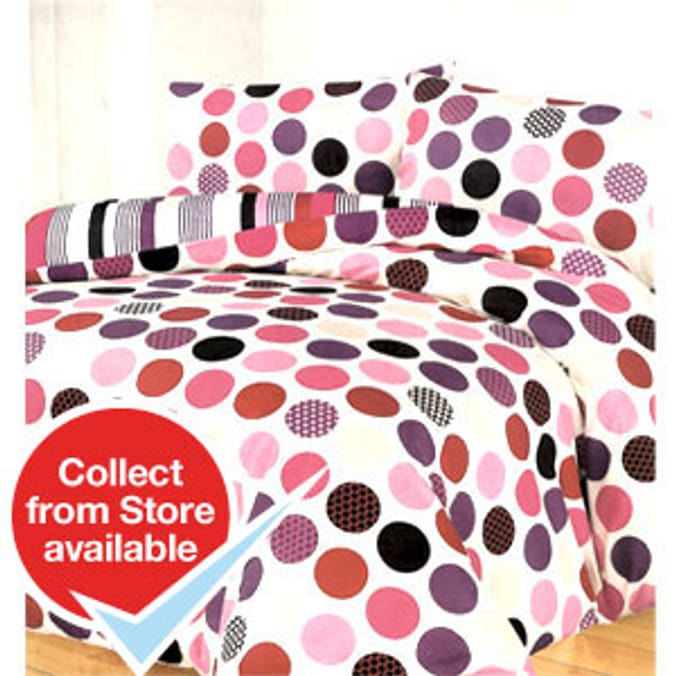 Single Duvet Cover & Pillowcase Circles Plum Home Bargains