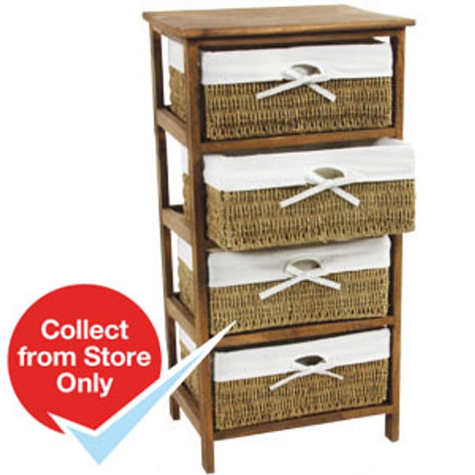 Seagrass Four Drawer Storage Unit Home Bargains